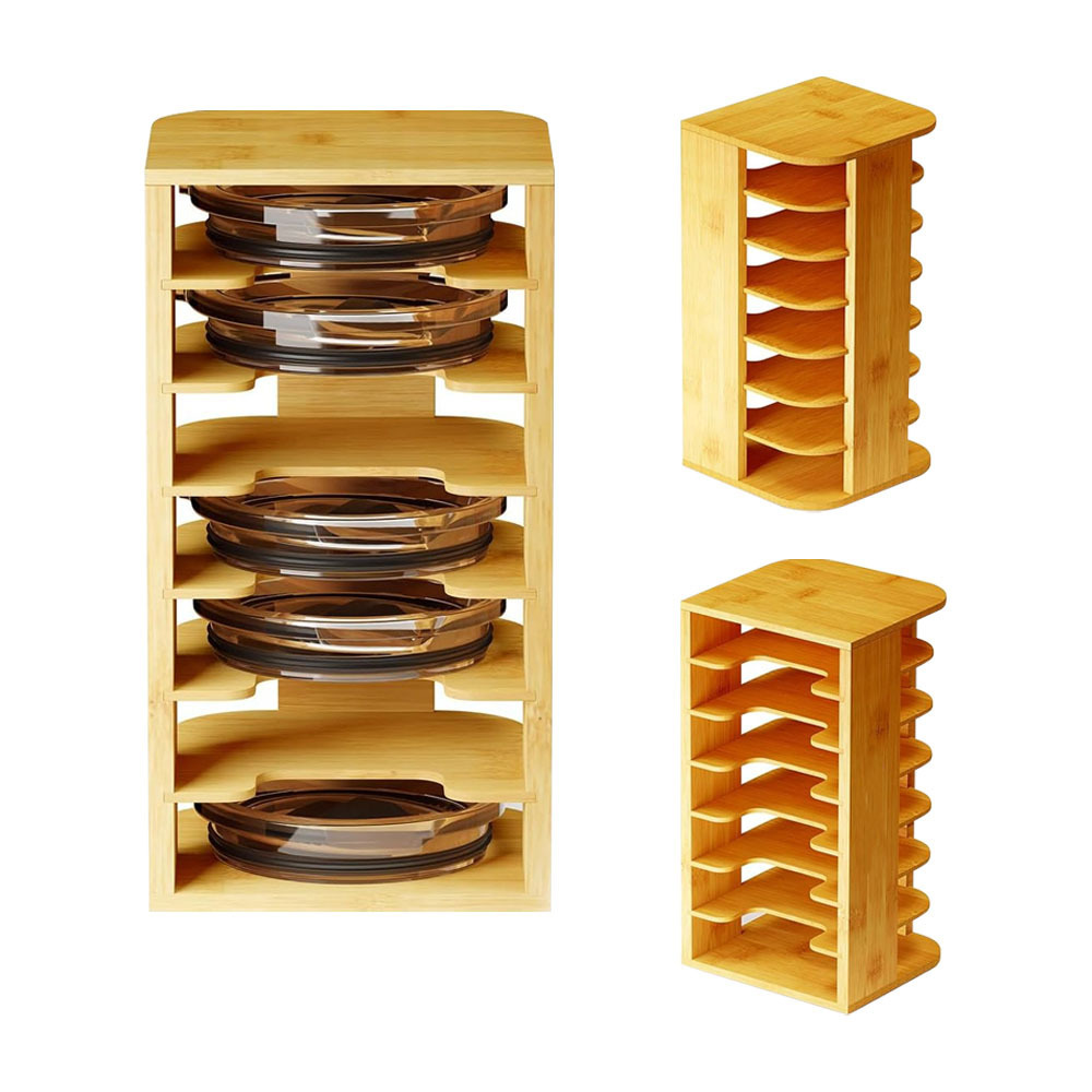 Bamboo Tumbler Lid Organizer  Water Bottle Lid Organizer for Kitchen Cabinet Cup Mini Lids Storage Holder for Cupboard Coffee