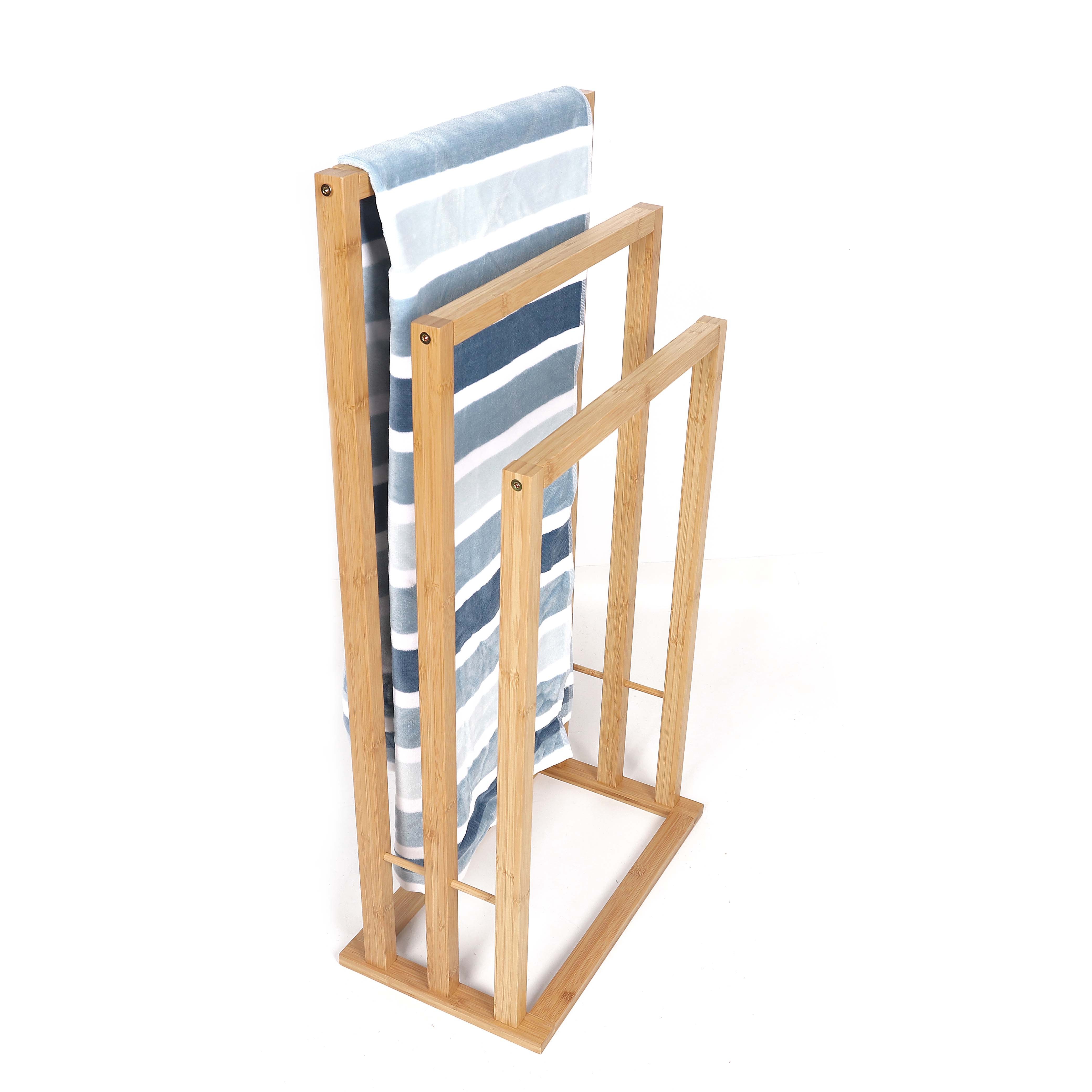 Customized 3 Tier Bamboo Wood Bathroom Storage Towel Rack Bamboo Folding Towel Rack with Shelves Bathroom Towel Rack