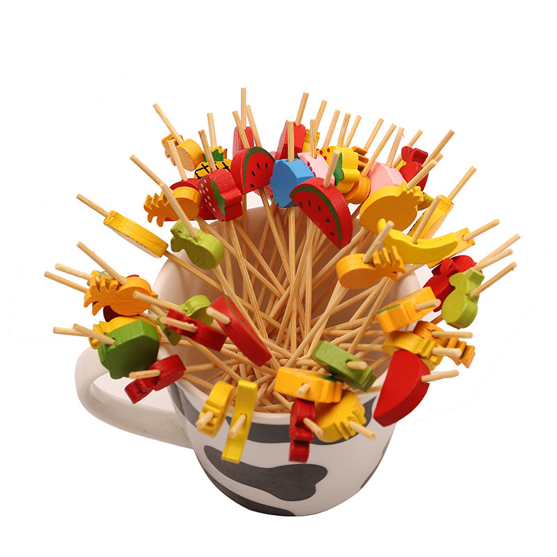 Food Grade Cocktail Picks Bamboo Handmade Appetizer Toothpicks Sticks Decorative Bead Picks Skewers Stick