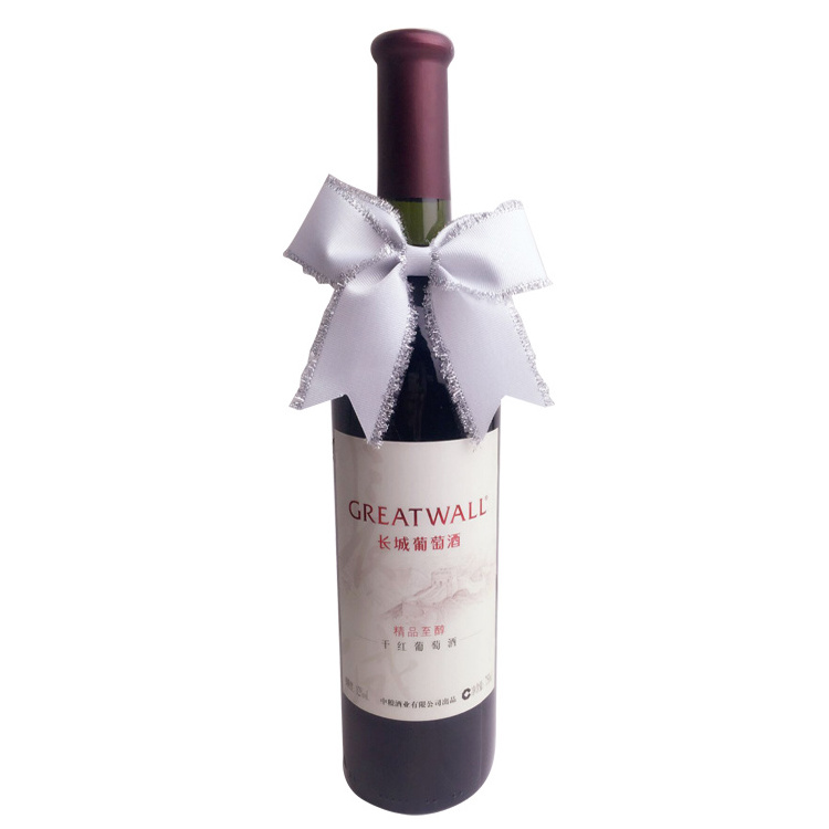 New Arrival Wine Bottle Neck Decorative Special Satin Ribbon Bow Customized Ribbon Bow