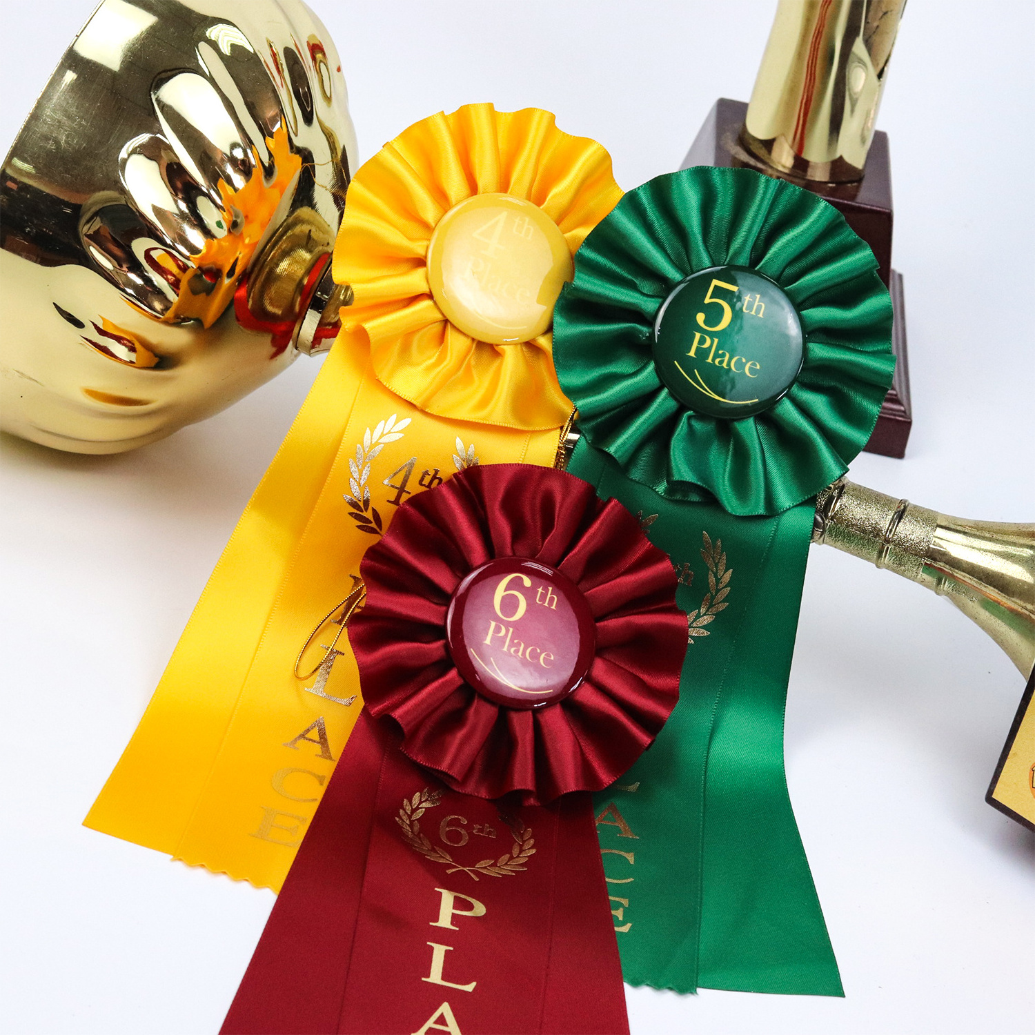 Wholesale Various Match Badge Awards Ribbon  Multicolor Theme Transfer Satin Rosette Bow for Celebrating Victory