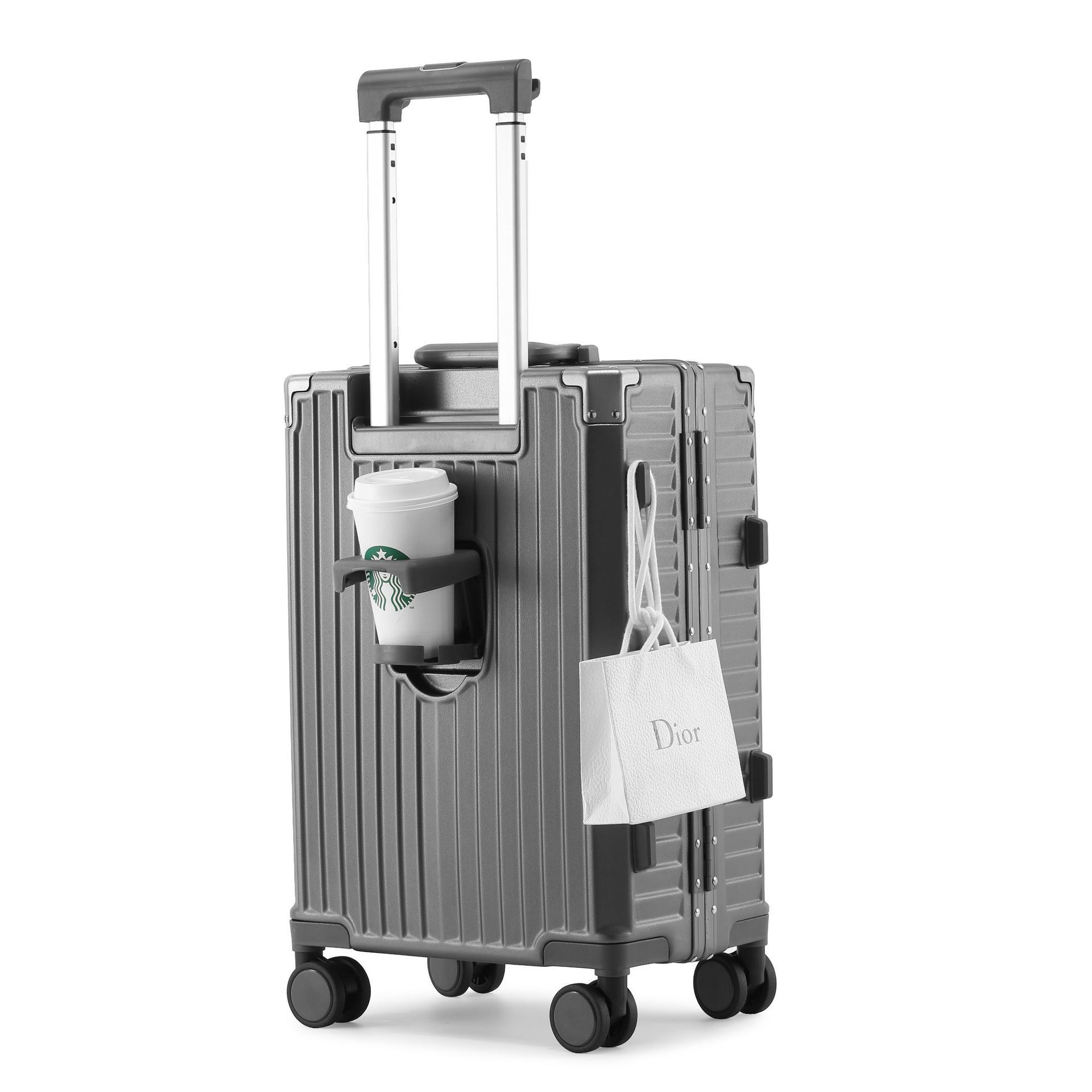 Luxury Front Open 20inch High Quality Travel Smart Suitcase Custom Luggage With Cup Holder Usb Charging Multifunctional