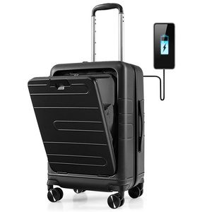 20inch Travel Safety Suitcase Front Pocket Carry On PC Spinner Trolley Expandable Tabletop External USB Charger & Spinner Wheels