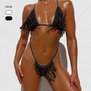 Wholesale Two Piece Swim suit Sexy Women String Tassel Triangle Swimwear 2021 Micro Thong Bikini Set and Fringe Swimsuit