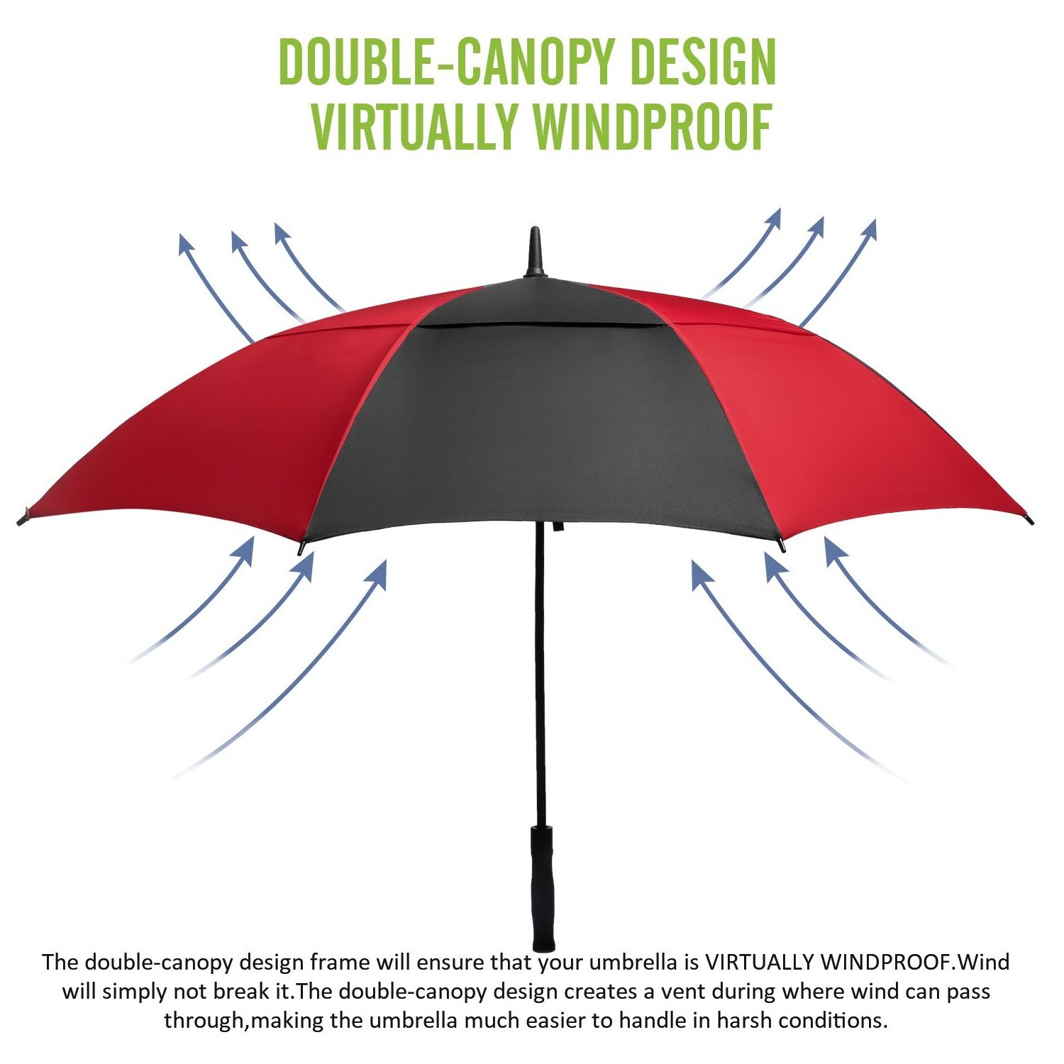 2022 New Design Durable Extra Large Stick Umbrella Windproof Water Resistant Double Canopy Umbrella Alloy Skeleton Umbrella