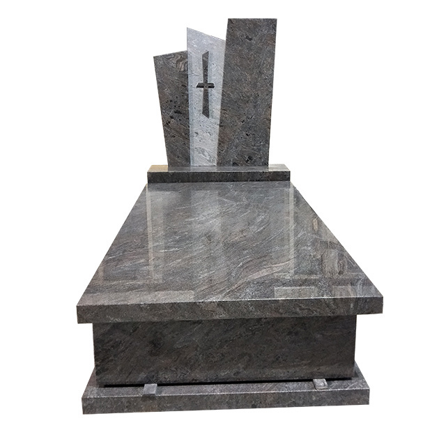 Australian style blue granite tombstone with sand cross grave stone headstone and vases