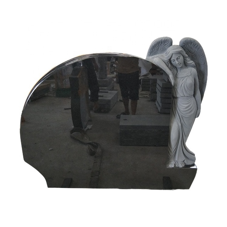 New Model Hot Selling Black Granite Tombstone American Style Angel Headstone for Grave In Granite