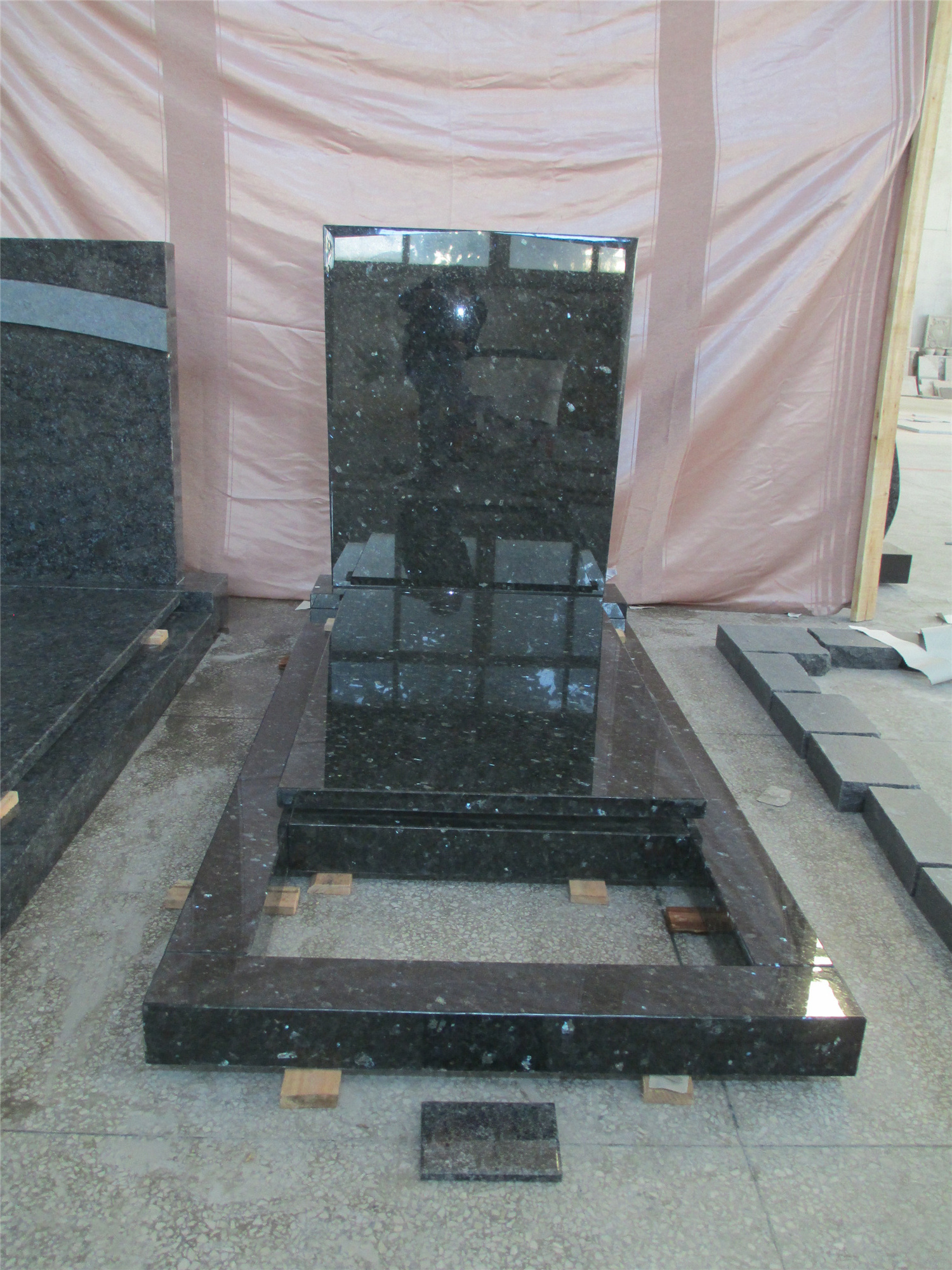 European Type with Cutout and Cover Slab and Polished Granite  Monument