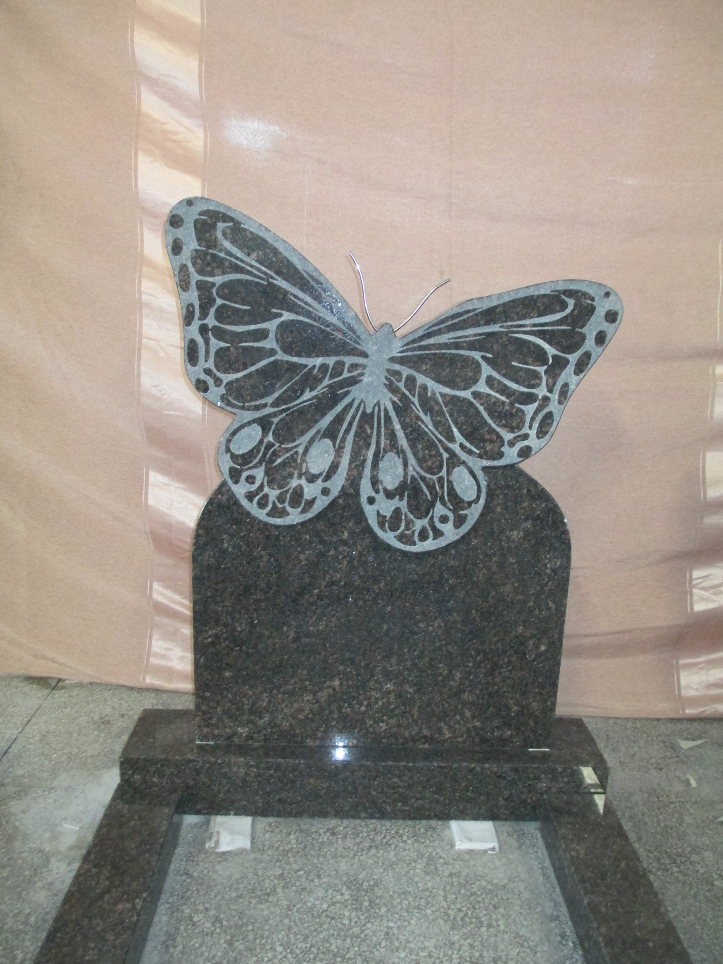 Hand Carved Butterfly  Granite Tombstone