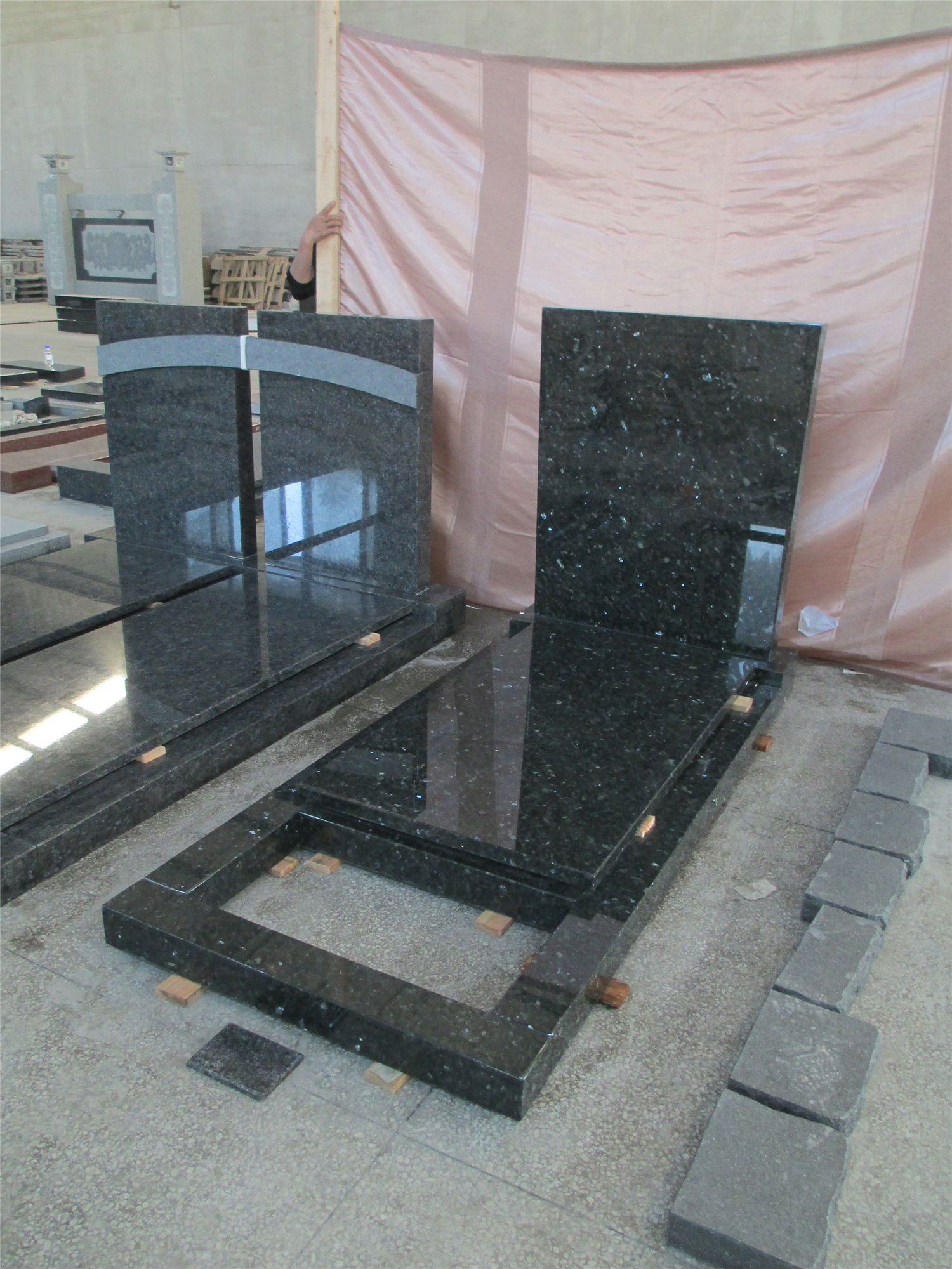 European Type with Cutout and Cover Slab and Polished Granite  Monument