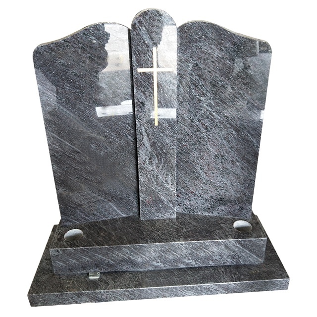 Australian style blue granite tombstone with sand cross grave stone headstone and vases