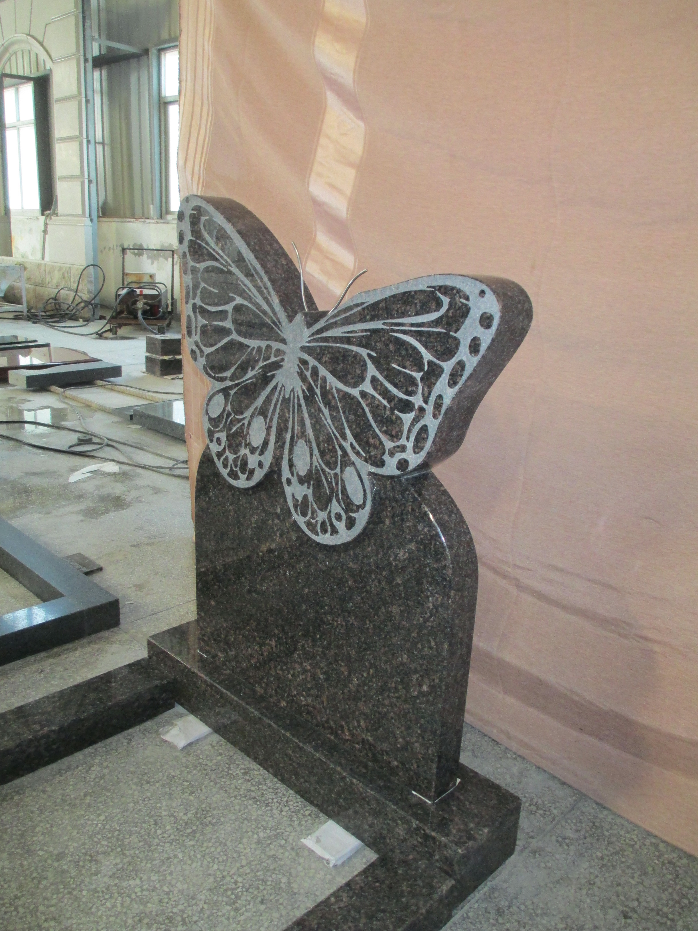 Hand Carved Butterfly  Granite Tombstone