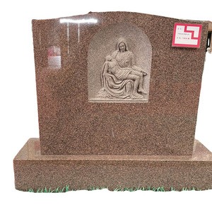 Pink granite tomb stone standard  American style carving relief sculpture Family