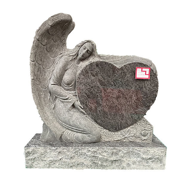 ON SALE!!! Polished  granite cutout heart shape tombstone craving angel headstone