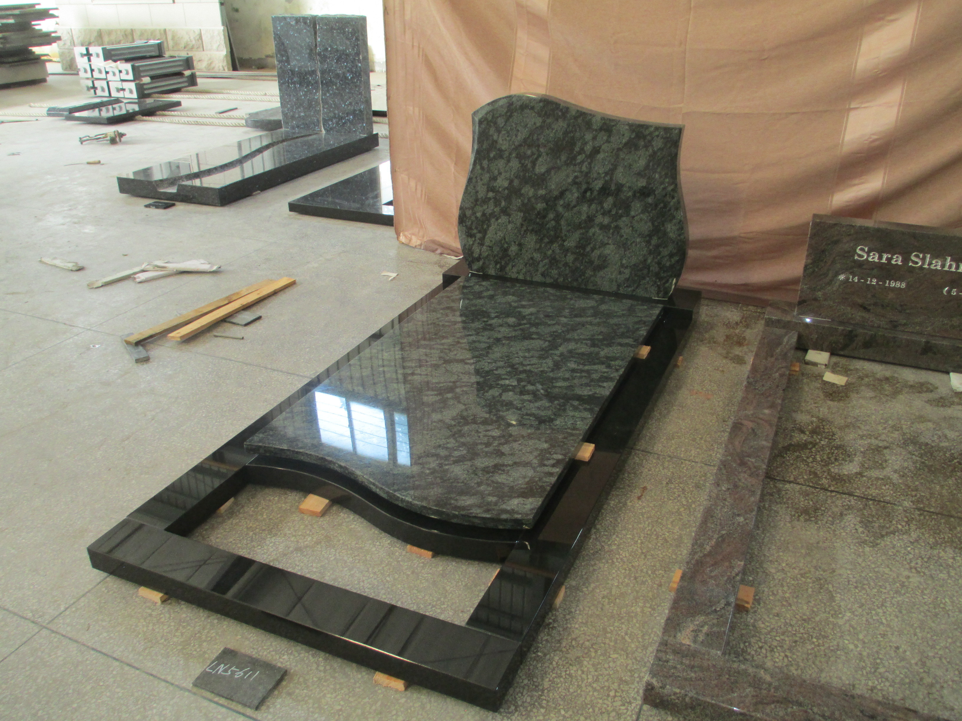 Gravestone With Cover Slab  Black and Green Granite Tombstone