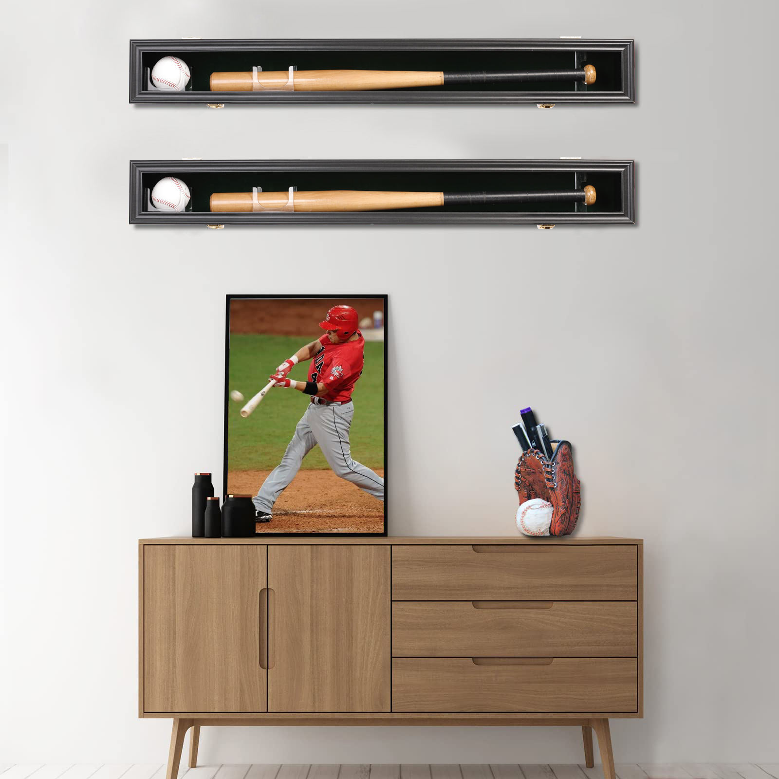 Custom Wall Mounted Baseball Bat Display Case Vertical horizontal Freestanding Baseball Bat Display Case Wood