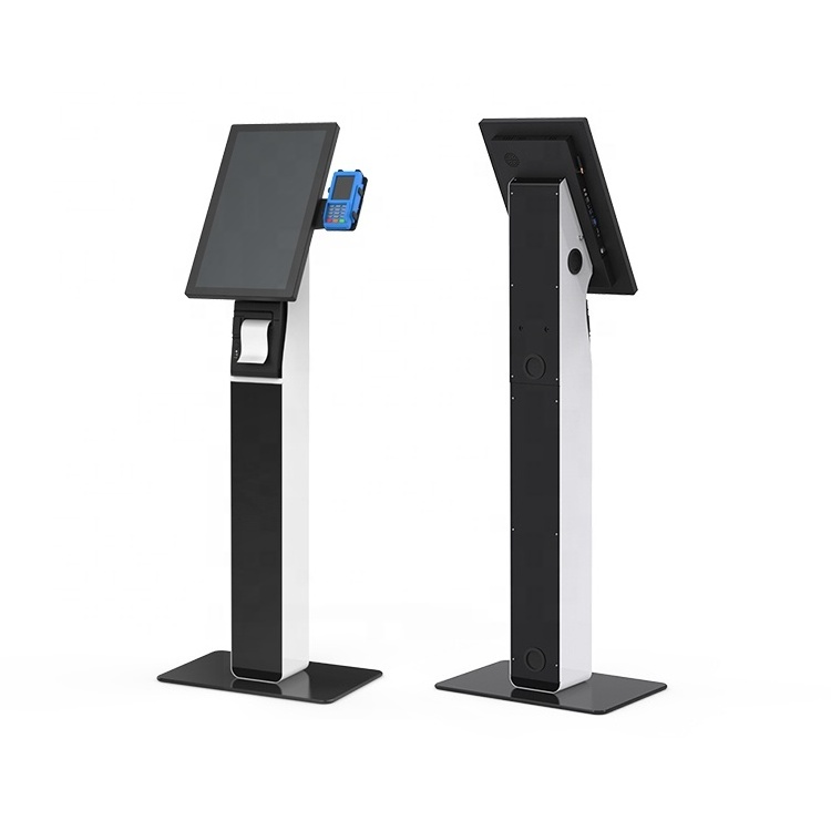 Free standing 21.5 inch interactive self service kiosk touchscreen bank queue kiosk