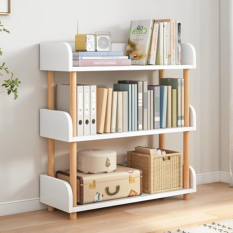 3-Tier Wooden Open Bookcase Modern Display Bookshelf with Top Edge and Solid Wood Frame for Home and Office Storage Cabinet