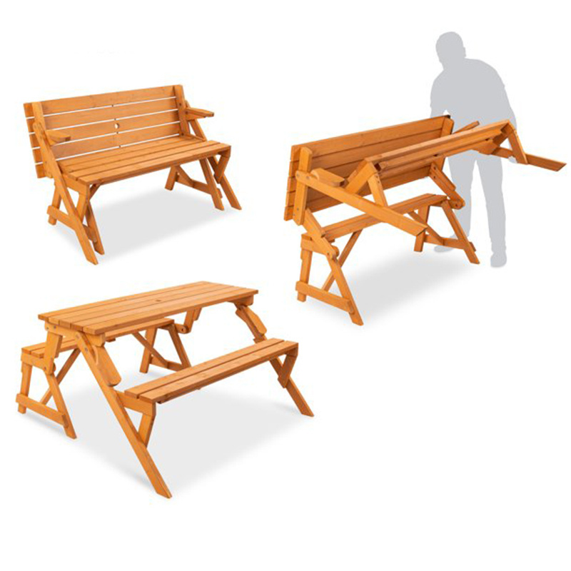 Wholesale 2-in-1 Outdoor Interchangeable Wooden Picnic Table Garden Bench  with  Umbrella Hole Natural