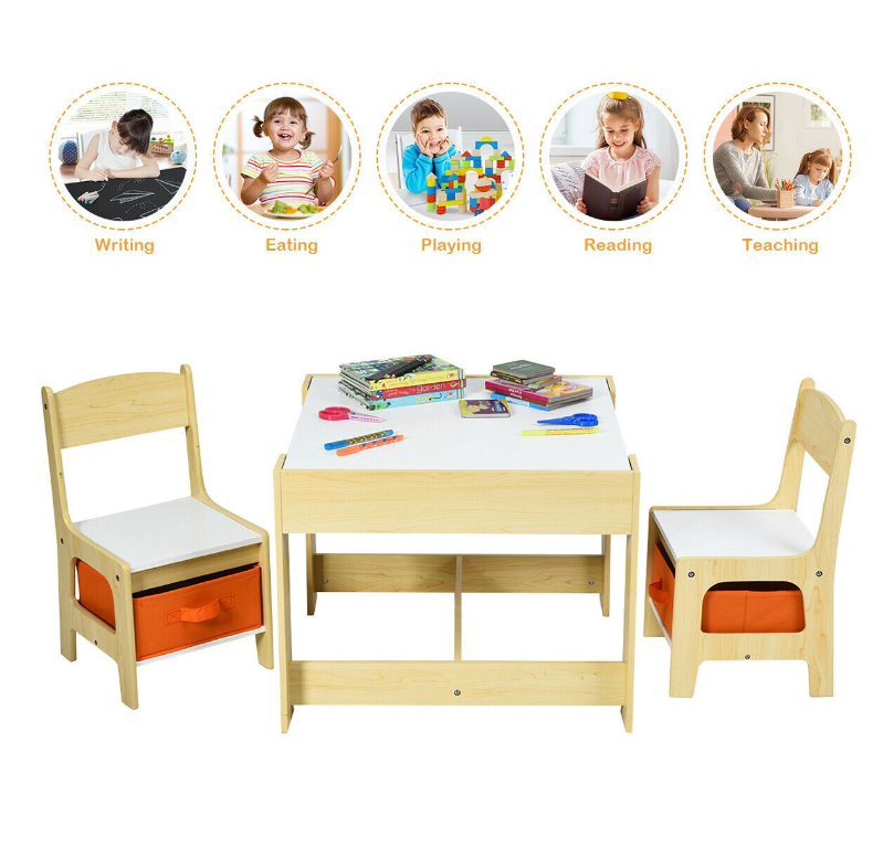 Children Furniture Party Set Kids Reading Table Chair Kids Study Table With Storage Boxes