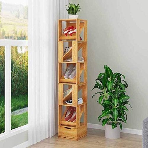 Multifunctional 360 Degree Rotating Storage Creative Wooden Shoes Cabinet Space-Saving Rack