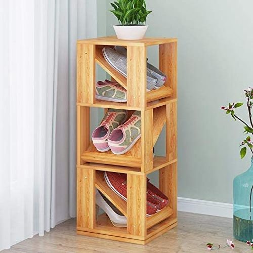 Multifunctional 360 Degree Rotating Storage Creative Wooden Shoes Cabinet Space-Saving Rack