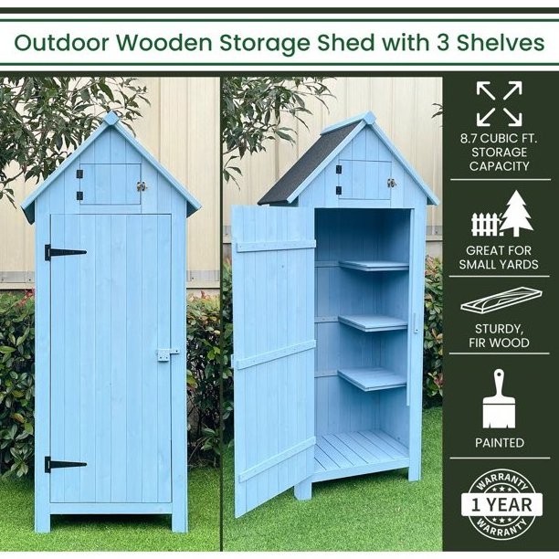 Wooden Garden Storage Sheds Tool  Cabinet Lockable Arrow Organizer Locking Latch For Home Yard Outdoor