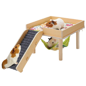 Guinea Pig Hammock Wooden Hamster Hiding With Stairs Pet Parrot Rabbit Toy Pet Wooden Nest