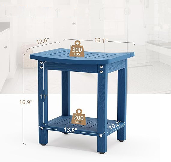 HDPS Shower Bench Seat Navy Blue Shower Stool for Inside Waterproof Bath Shower Foot Stool for Shaving Legs with Storage Shelf