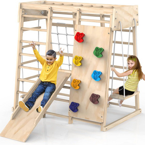 Indoor Gym Toddler Climbing Toys Climber Play Set With Slide Climbing Rock Net Abacus Game and Swing For Kids Playing