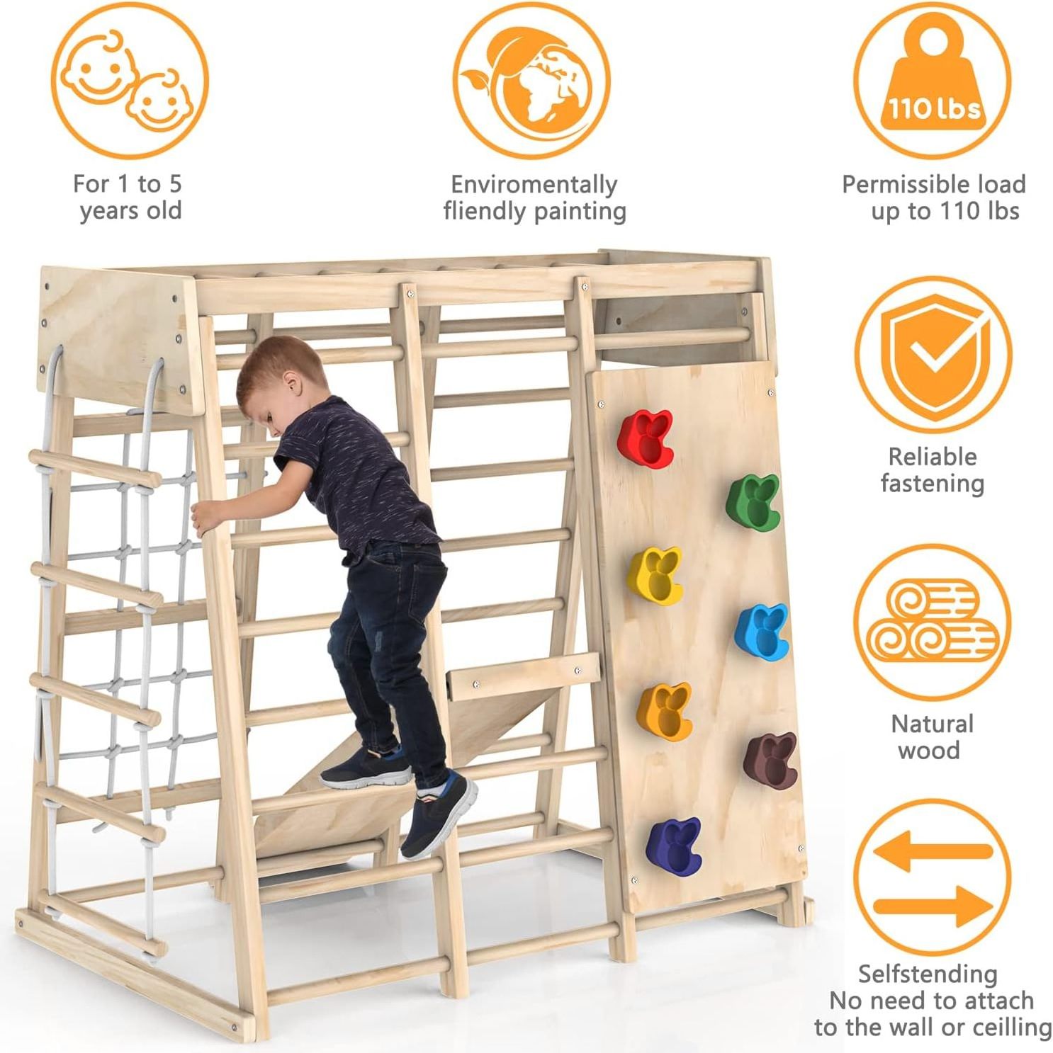 Indoor Gym Toddler Climbing Toys Climber Play Set With Slide Climbing Rock Net Abacus Game and Swing For Kids Playing