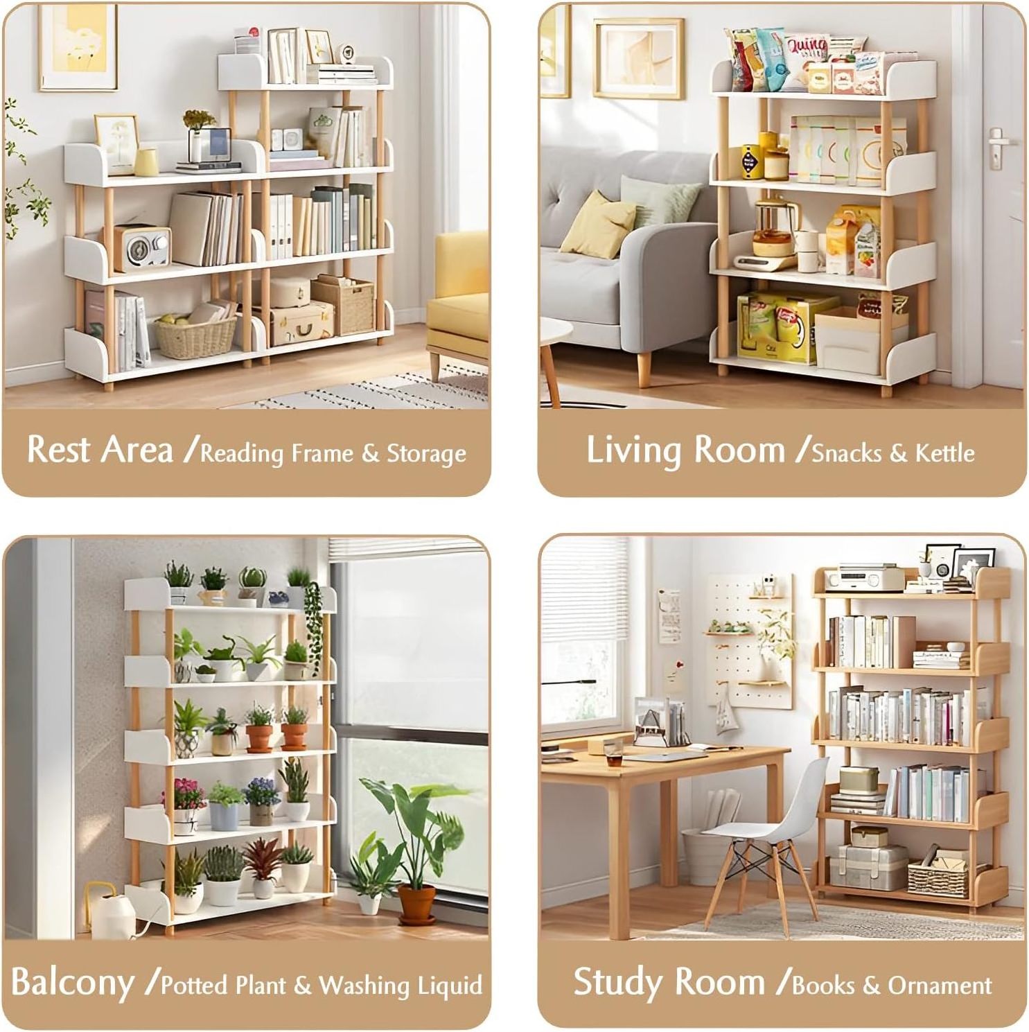 3-Tier Wooden Open Bookcase Modern Display Bookshelf with Top Edge and Solid Wood Frame for Home and Office Storage Cabinet