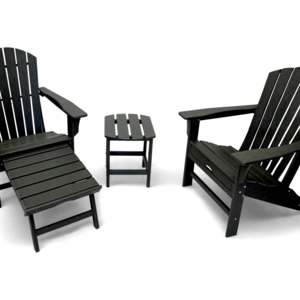 Set Of 3 HDPE Recycled Plastic Outdoor Patio Adirondack Chair With Hideaway Ottoman and Table