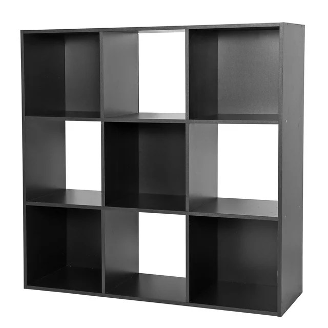 Wood Bookcase Cabinet Bookshelf 3-Tier 9 Cube Storage Organizer With Back Panels for Home Office Entryway Living Room