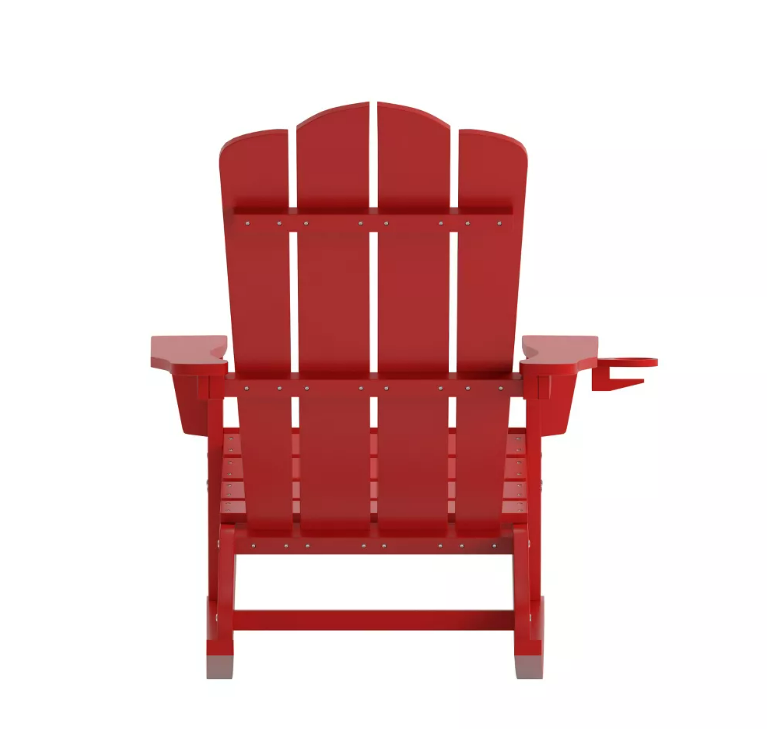 All Weather Resistant Outdoor Garden Beach Red HDPE Adirondack Rocking Chair With Cup Holder