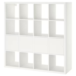 White Modern Wood Shelving Unit With 4 Inserts For Storage With Doors