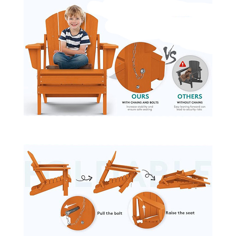 Folding Adirondack Chair with Side Table 3-Piece Adirondack Chair Set Orange (Includes 2 Chairs and 1 Table)