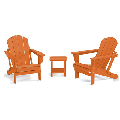 Folding Adirondack Chair with Side Table 3-Piece Adirondack Chair Set Orange (Includes 2 Chairs and 1 Table)