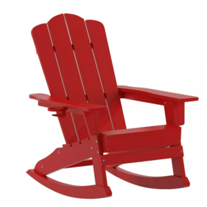 All Weather Resistant Outdoor Garden Beach Red HDPE Adirondack Rocking Chair With Cup Holder