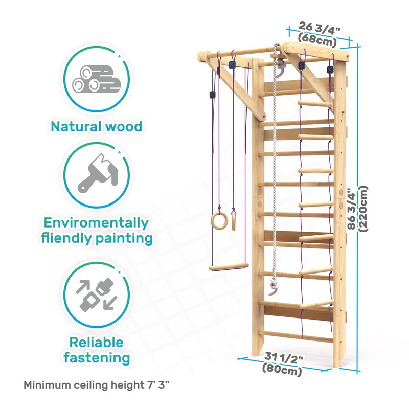 Sturdy Multi-Function Ladder Wall Gym Wooden Indoor Jungle Gym For Children And Adult