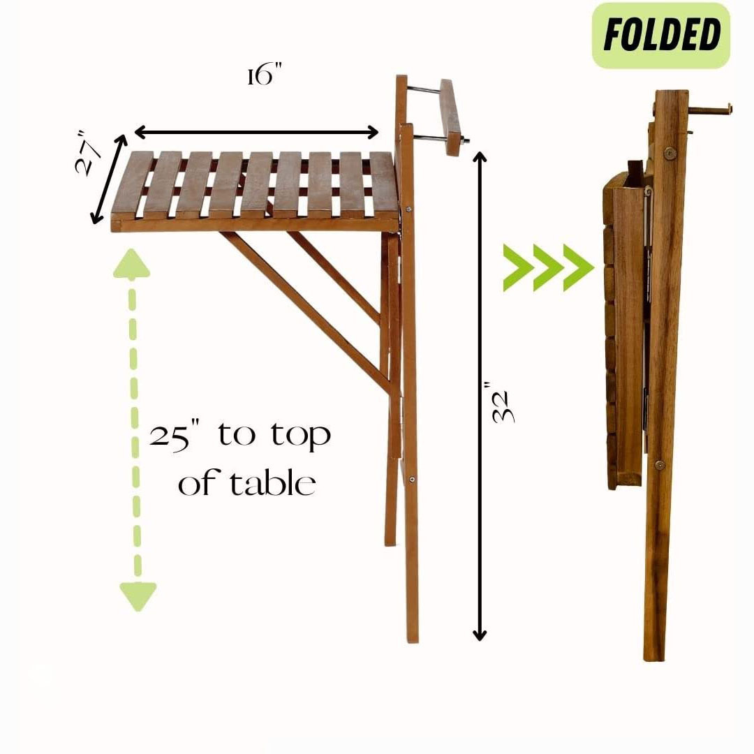 Mesa Colgante Holz Balkongelander Tisch Portable Wood Foldable Wood Deck Bar Hanging Railing Outdoor Folding Balcony Table