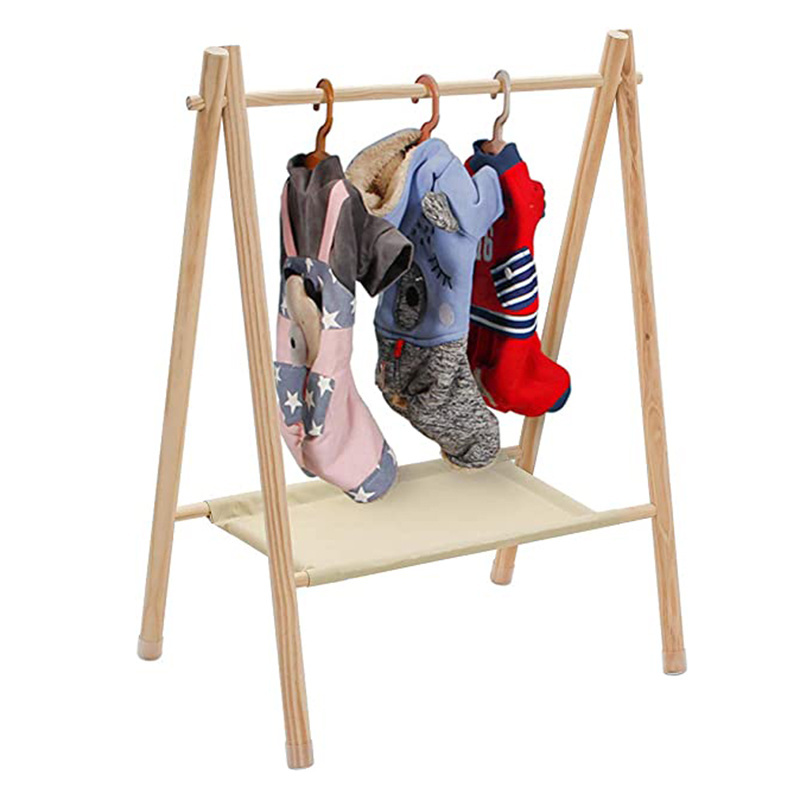 Wooden Rack Dress up Storage Clothes Organizer Hanger Racks for Pets Dolls Baby