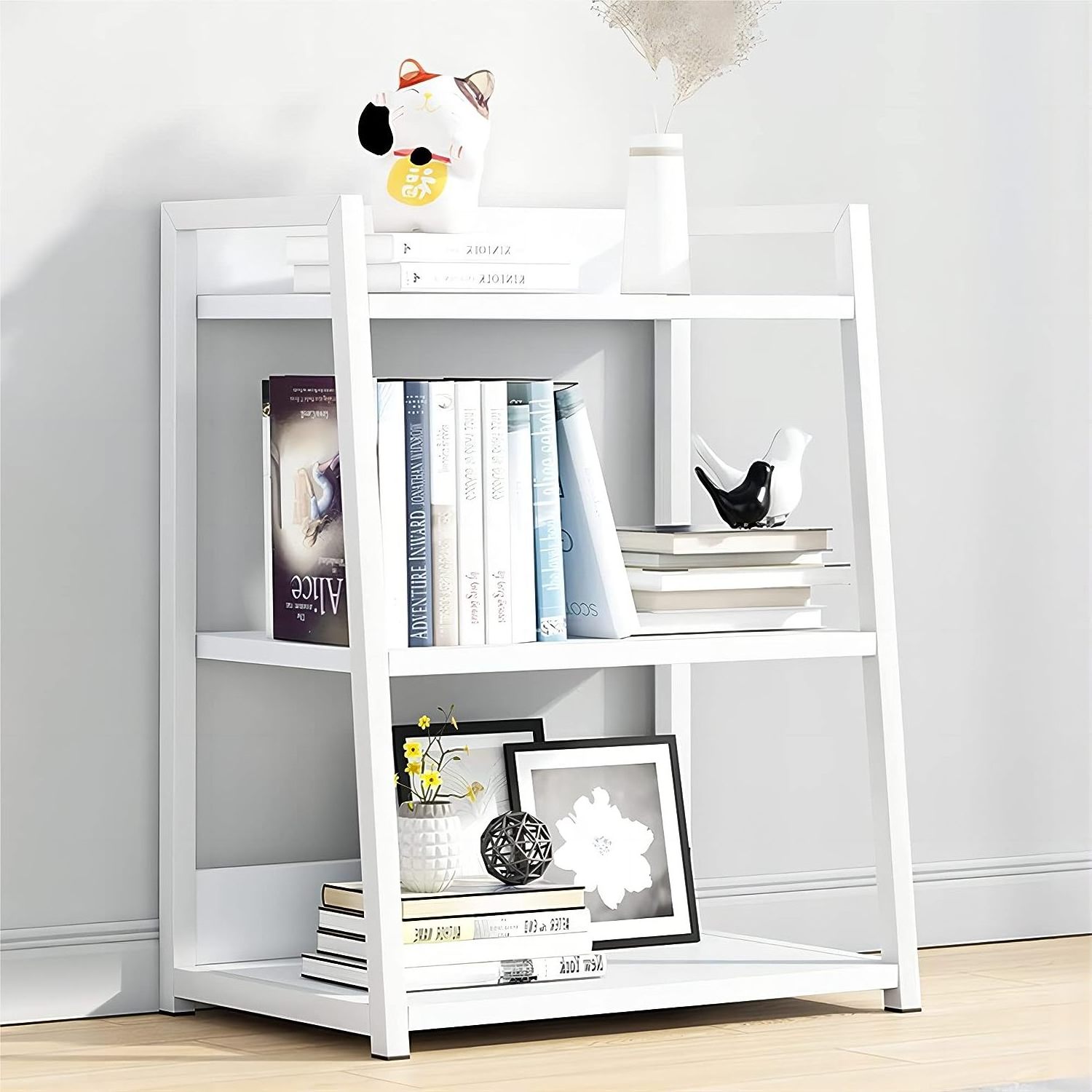 White 3 Tier Open Bookshelf Wood Display Stand 50CM Width Floor Standing Bookcase for Bedroom Living Room