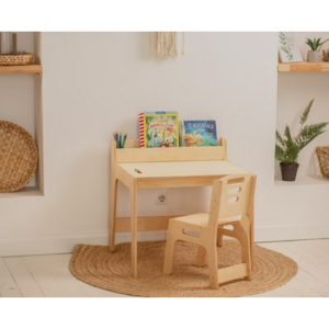 Montessori Children Activity Desk Learning Preschool Desk Kids Writing Sensory Table And Chair With Bookshelf Toddler