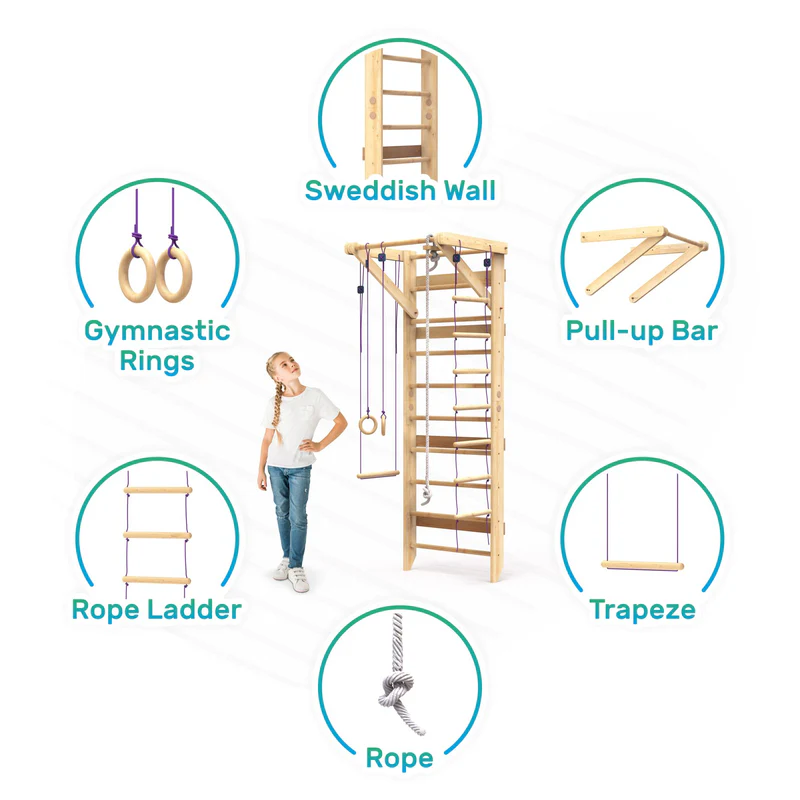 Sturdy Multi-Function Ladder Wall Gym Wooden Indoor Jungle Gym For Children And Adult