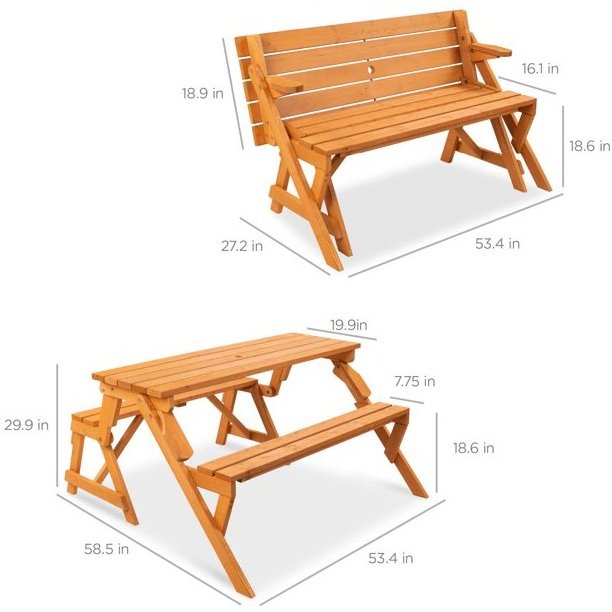 Wholesale 2-in-1 Outdoor Interchangeable Wooden Picnic Table Garden Bench  with  Umbrella Hole Natural