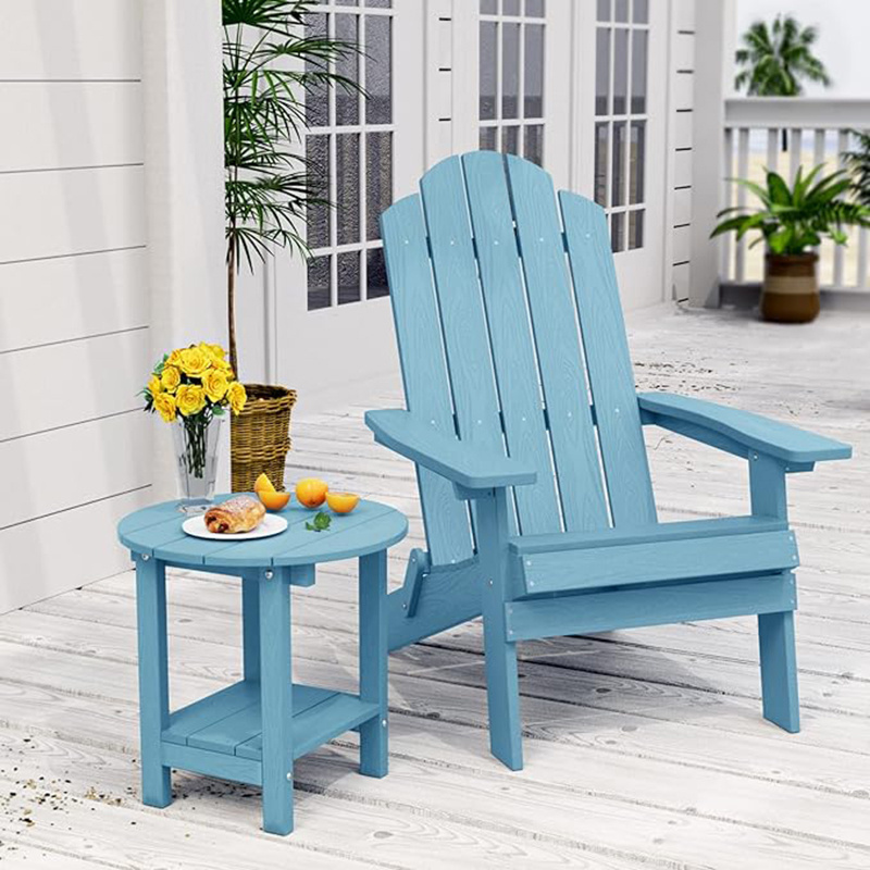 Folding Plastic Adirondack Chair and Table Set Fire Pit Seating Foldable Outdoor Lounger Armchair Lawn Chairs Furniture