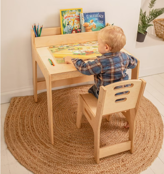 Montessori Children Activity Desk Learning Preschool Desk Kids Writing Sensory Table And Chair With Bookshelf Toddler