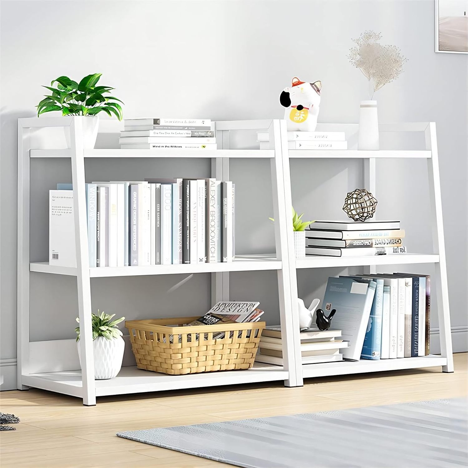 White 3 Tier Open Bookshelf Wood Display Stand 50CM Width Floor Standing Bookcase for Bedroom Living Room