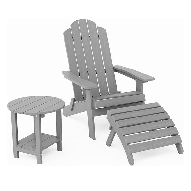 Folding Adirondack Chair & Table & Ottoman 3-Piece Set Weather Resistant Plastic Chairs Adorondic Set